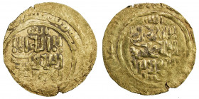 GREAT MONGOLS: Anonymous, ca. 1220s-1230s, AV dinar (4.10g), Bukhara, ND, A-B1967, totally anonymous, only the kalima on both sides, with the mint bel...