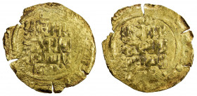 GREAT MONGOLS: Anonymous, ca. 1220s-1230s, AV dinar (3.23g), Bukhara, ND, A-B1967, totally anonymous, only the kalima on both sides, with the mint bel...