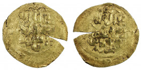 GREAT MONGOLS: Anonymous, ca. 1220s-1230s, AV dinar (3.84g), Bukhara, ND, A-B1967, totally anonymous, only the kalima on both sides, with the mint bel...