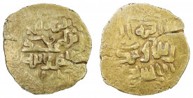 GREAT MONGOLS: Anonymous, ca. 1220s-1230s, AV dinar (4.90g), Bukhara, ND, A-B1967, totally anonymous, only the kalima on both sides, with the mint bel...