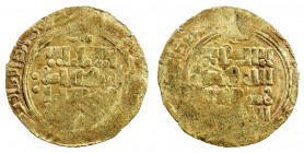 GREAT MONGOLS: Anonymous, ca. 1230s-1240s, AV dinar (3.68g), Almaligh, DM, A-3638A, Zeno-34942 (identical style, different dies), citing just qa'an ab...