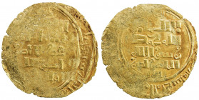 GREAT MONGOLS: Anonymous, ca. 1230s-1240s, AV dinar (2.77g), Almaligh, DM, A-3638A, mint above the reverse field (very weak), but boldly clear in both...