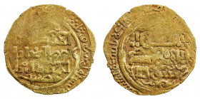 GREAT MONGOLS: Anonymous, ca. 1230s-1260s, AV dinar (4.49g), Qara Qorum, AH(6)34, A-3638Q, cf. Zeno-253729, 3-line Arabic text, starting with al-urdu ...