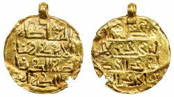 GREAT MONGOLS: ca. 12th/13th century, AV burial bracteate (0.85g), A-3810, imitating the obverse of an Islamic dinar, carefully engraved, al-sultan / ...