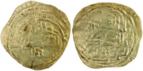 ILKHAN: Anonymous Qa'an al-'Adil, ca. 1260s/1270s, AV dinar (2.43g) (Amul), AH667, A-G2132, mint likely, same style as Lots 589 & 590; clear date, typ...