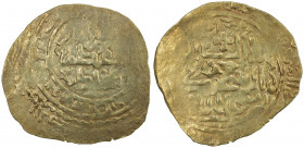 ILKHAN: Anonymous Qa'an al-'Adil, ca. 1260s/1270s, AV dinar (3.67g), Amul, AH6xx, A-G2132, mint weak, but confirmed by Lot 589 in this auction, struck...