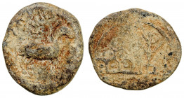 HIRANJAKAS: Anonymous, 3rd century AD, lead unit (11.45g), Pieper 625 (this piece), horse standing to right, srivatsa above, Brahmi legend part kharak...