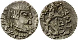 INDO-SCYTHIAN: Rajuvula, ca. 25-15 BC, AR drachm (2.28g), Mitch-2497, Senior-151, king's bust right // Athena standing, holding thunderbolt & shield, ...