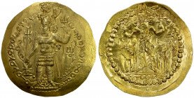 KUSHANO-SASANIAN: Hormizd I, ca. 270-295, AV dinar (7.93g), Boxlo (Balkh), Cribb-3, king standing, lion-head crown with ribbons, holding trident and s...