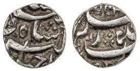 MUGHAL: Jahangir, 1605-1628, AR ½ rupee (5.64g), Qandahar, AH102x year 15, KM-135.2, struck from the same large dies used for the full rupee; the date...
