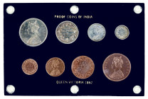 BRITISH INDIA: Victoria, Queen, 1837-1876, 8-coin proof set, 1862, Bombay mint restrike proof set includes bronze 1/12 anna, ½ pice, ¼ anna, ½ anna, a...