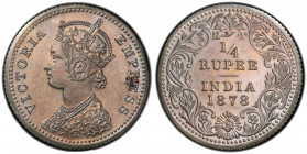 BRITISH INDIA: Victoria, Empress, 1876-1901, AR ¼ rupee, 1878(c), KM-490, S&W-6.254, early proof restrike, PCGS graded Proof 63.
Estimate: USD 500 - ...