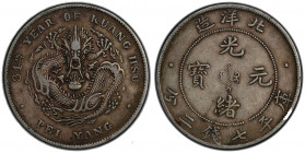 CHIHLI: Kuang Hsu, 1875-1908, AR dollar, Peiyang Arsenal mint, Tientsin, year 34 (1908), Y-73.2, L&M-465, cloud-connected variety, PCGS graded VF35.
...