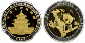 CHINA (PEOPLE'S REPUBLIC): AV/AR 10 yuan, 1997, KM-998, gold and silver bimetallic Panda issue, NGC graded PF64 UC.
Estimate: USD 400 - 600
