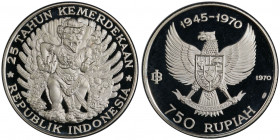 INDONESIA: Republic, AR 750 rupiah, 1970, KM-26, 25th Anniversary of Independence - Garuda Bird, with COA and original case of issue, PCGS graded Proo...