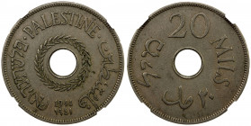 PALESTINE: British Administration, 20 mils, 1941, KM-5, key date, holed as made, NGC graded EF45.
Estimate: USD 175 - 275