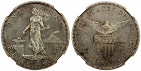 PHILIPPINES: U.S. Territory, AR peso, 1903, KM-168, lightly circulated proof, light toning, NGC graded Proof 55.
Estimate: USD 160 - 220