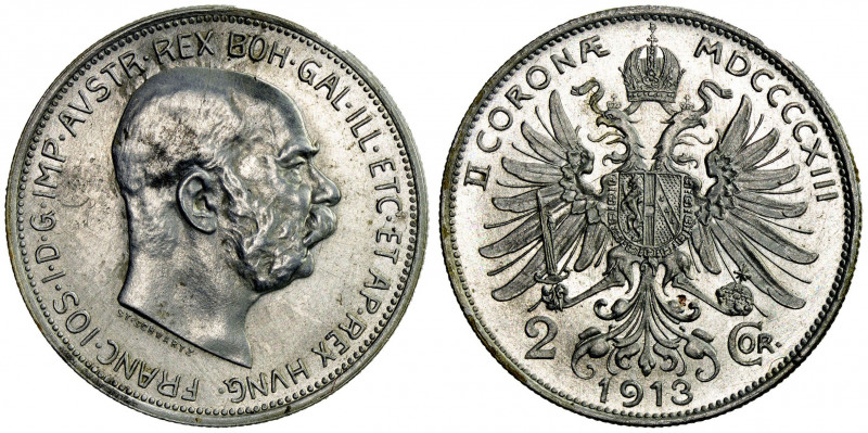 AUSTRIA: Franz Joseph I, 1848-1916, 2 corona, 1912, KM-Pn72, Her-1142, pattern s...