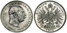 AUSTRIA: Franz Joseph I, 1848-1916, 2 corona, 1912, KM-Pn72, Her-1142, pattern struck in aluminum, faint surface hairlines, Unc, RR. 
Estimate: USD 4...