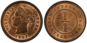 CYPRUS: Victoria, 1878-1901, AE ¼ piastre, 1887, KM-1, bright red original mint luster! PCGS graded MS64 RB.
Estimate: USD 200 - 400