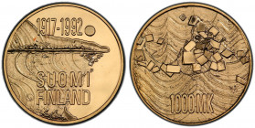 FINLAND: Republic, AV 1000 markkaa, 1992, KM-72, 75th Anniversary of Independence, PCGS graded MS69.
Estimate: USD 475 - 550