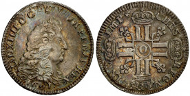 FRANCE: Louis XIV, 1643-1715, AR ¼ écu aux 8 L, 1691-O, KM-270.10, Gadoury-150, Riom Mint issue, struck over earlier ¼ écu, with old reverse legend sh...