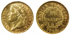 FRANCE: Napoleon, as Emperor, 1804-1814, AV 20 francs, 1814-A, KM-695.1, Fr-511, scarce date, ANACS graded AU53, S. 
Estimate: USD 330 - 400