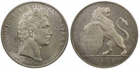 BAVARIA: Ludwig I, 1825-1848, AR thaler, 1831, KM-760, Wittelsbach-2735, convention thaler, Opening of the Legislature, highly lustrous and very attra...