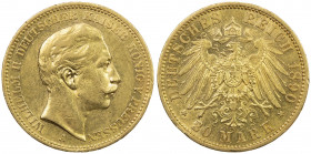 PRUSSIA: Wilhelm II, 1888-1918, AV 20 mark, 1890-A, KM-521, choice EF.
Estimate: USD 425 - 500