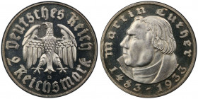 GERMANY: Third Reich, AR 2 reichsmark, 1933-D, KM-79, Jaeger-352, 450th Anniversary of the Birth of Martin Luther, PCGS graded Proof 65.
Estimate: US...