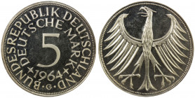 GERMANY: Federal Republic, AR 5 mark, 1964-G, KM-112.1, mintage of only 368 pieces, a lovely example! ANACS graded Proof 67, R. 
Estimate: USD 125 - ...