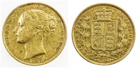GREAT BRITAIN: Victoria, 1837-1901, AV sovereign, 1872, KM-736.2, die number 80, VF.
Estimate: USD 450 - 550