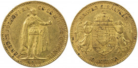 HUNGARY: Franz Joseph I, 1848-1916, AV 10 korona, 1910, KM-485, EF.
Estimate: USD 180 - 200