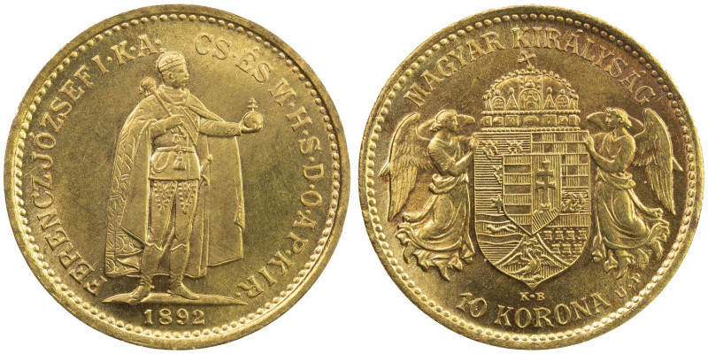 HUNGARY: Franz Joseph I, 1848-1916, AV 20 korona, 1892, KM-486, Unc.
Estimate: ...