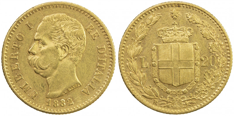 ITALY: Umberto I, 1878-1900, AV 20 lire, 1882-R, KM-21, EF-AU.
Estimate: USD 35...