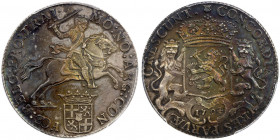 NETHERLANDS: United Netherlands, AR ½ ducaton, Utrecht, 1794, KM-115.1, Delmonte-1055, also known as ½ silver rider, nice deep multicolored tone, PCGS...