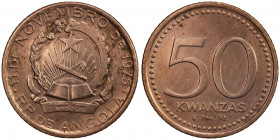 ANGOLA: People's Republic, 50 kwanzas, 1992, KM-101, N-33456, copper-clad steel commemorative issue for the 15th Anniversary of the Angolan Kwanza Cur...