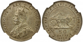 EAST AFRICA & UGANDA: George V, 1910-1936, AR 50 cents, 1918-H, KM-9, better date, NGC graded AU55.
Estimate: USD 200 - 300