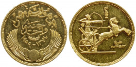 EGYPT: Republic, AV pound, 1955/AH1374, KM-401, Fr-115, 0.2391 oz AGW, 3rd and 5th Anniversaries of Revolution, archer (Ramses II) in chariot, proofli...