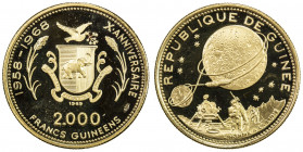 GUINEA: AV 2000 francs, 1969, KM-18, commemorating the 10th Anniversary of Independence in 1968, Lunar Landing on the obverse, in the original wallet ...