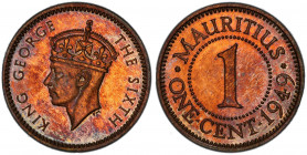 MAURITIUS: George VI, 1937-1952, 1 cent, 1949, KM-25, PCGS graded PF64 RB, R. 
Estimate: USD 180 - 220