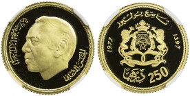 MOROCCO: Hassan II, 1962-1999, AV 250 dirhams, 1977//AH1397, Y-66, Schön-67, dated the 9th of July (in Arabic), NGC graded PF69 UC.
Estimate: USD 350...