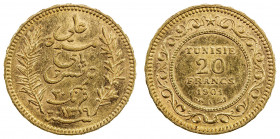TUNISIA: Ali Bey, 1882-1902, AV 20 francs, 1901//AH1319, KM-227, EF.
Estimate: USD 350 - 400