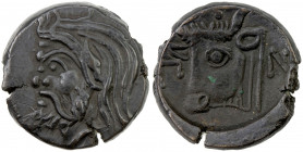 BOSPOROS: Pantikapaion, AE unit (4.46g), ca. 325-310 BC, Anokhin-1046, MacDonald-67, head of satyr left // head of bull left, Π-A-N around, lovely dar...