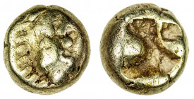 IONIA: Miletos, EL myshemihekte (1/24 stater) (0.53g), 600-550 BC, SNG Kayhan 453-4, SNG von Aulock 1803, Klein-416, head of lion facing // incuse pun...