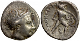 LOCRIS OPUNTIA: AR triobol (2.51g), ca. 340-330 BC, SNG Copenhagen 50, BCD Lokris-Phokis 99, wreathed head of Persephone right, wearing single pendant...