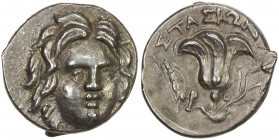 MACEDONIAN KINGDOM: temp. Perseus, 179-168 BC, AR drachm (2.67g), HGC-6/1453, Ashton 20-21 (2000), pseudo-Rhodian issue under magistrate Stasion for t...