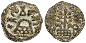 BANAVASI: Sivalalanda, 3rd century AD, lead unit (18.59g), Pieper 622 (this piece), dynastic hill symbol, Brahmi legend rajno sivalanamdasa // railed ...