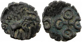 SATAVAHANAS: Gautamiputra Satakarni, 60-84 AD, potin unit (3.14g), Pieper 675 (this piece), elephant right, Brahmi legend above, rajno siri satakanisa...
