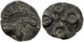 SATAVAHANAS: Vasishthiputra Pulumavi, ca. 85-125, potin unit (2.16g), Pieper 685 (this piece), elephant right, Brahmi legend above, rajno siri pulumas...